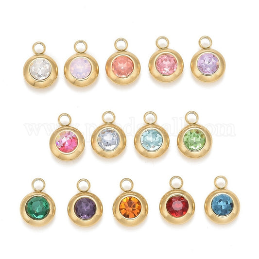 Crystal Birthstone Charm (round bezel)