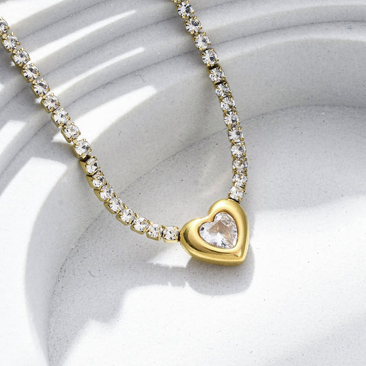 Golden Heart Tennis Necklace