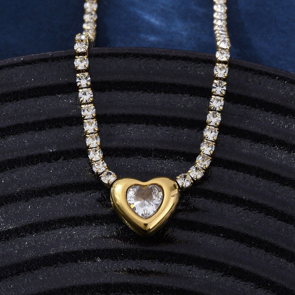 Golden Heart Tennis Necklace