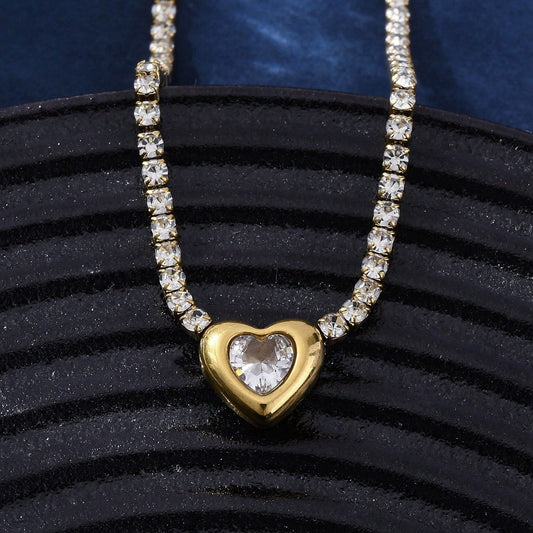 Golden Heart Tennis Necklace