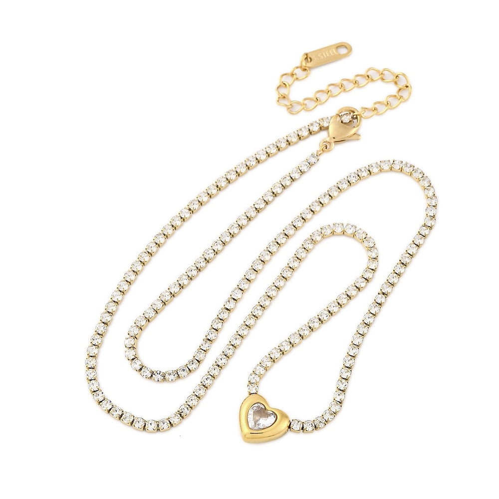 Golden Heart Tennis Necklace