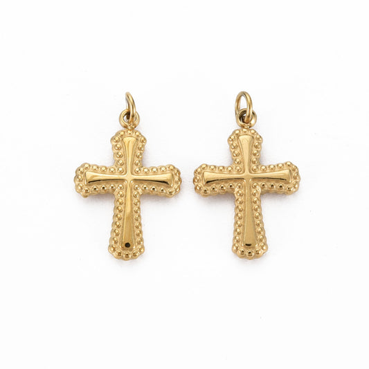 Beaded Cross Charm — Gold