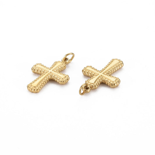 Beaded Cross Charm — Gold